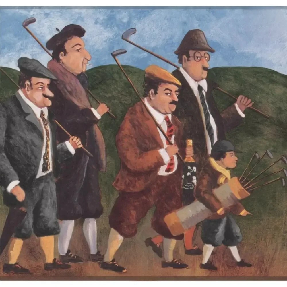 York Wallcoverings Vintage Golf Retro Duffers Wallpaper Border Golf Clubs Sports